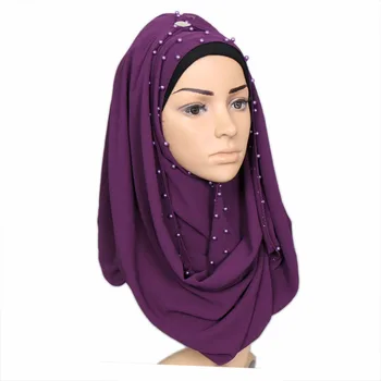 120pcs/lot bubble шифон плътен цвят шал шалове хиджаб обвивка с перла/мюсюлмански шал пашмина с перла