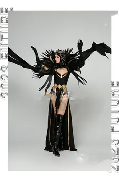 Тъмен ангел танц красив откриване гого изпълнение костюм женски перо черен бар голямо шоу главен герой костюм