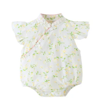 Новородено Гащеризон пръдня обвивка облекло бебе cheongsam къс ръкав лято и пролет Детски дрехи Гащеризони