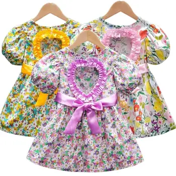 Детски момичета лятна рокля за деца любов флорални принцеса рокля чужд стил издълбани без гръб едно парче рокля