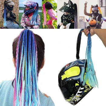 Каска плитки перуки плитки коса конска опашка за мотоциклет колоездене ски каска декор жена детски перуки