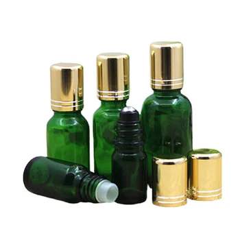 15pcs празен 5ML ~ 100ML етерично масло ролка на бутилки зелено стъкло ароматерапия злато капак за многократна употреба ролка на парфюм ролкова бутилка