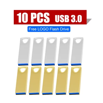 10pcs метални USB 3.0 флаш памети 64GB високоскоростна писалка диск Golden Pendrive сребърен стик памет творчески подаръци U диск