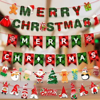 Коледна украса, Коледен флаг висящи декорации, празнични банери, парти декорации, хартиени карикатури, коледно знаме ха