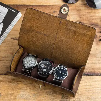 Преносима кожена кутия за часовници 3 Калъф за часовник за часовници на открито Travel Watch Кутия за съхранение Торбичка за съхранение Организатор Подаръци за мъже U5N3