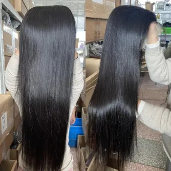 13x4 дантелена предна перука човешка коса предварително оскубана с бебешка коса 180% плътност права бразилска човешка коса перуки за жени в продажба