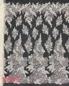 Пайети африкански френски нетна дантела плат ръчно изработени мъниста високо качество тюл окото булчински нигерийски сватбена рокля за жена