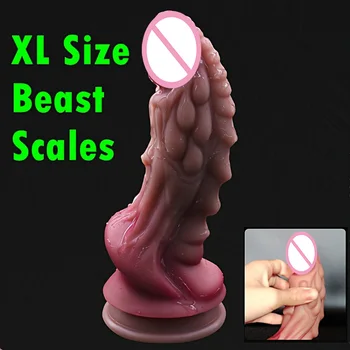 Подобрен реалистичен огромен вибратор звяр везни бум гъвкав с фалшив пенис течен силиконов секс играчка за жени мастурбация масажор