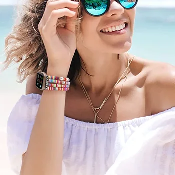 Нова мода бохемски стил мека глинена каишка гривна подходящ за Applewatch ръчно изработени мъниста часовник лента жени маншет