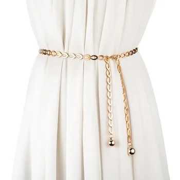 Дамски модни колани Луксозен дизайнерски колан Ретро сребърен издълбан кух верижен колан за жени Елегантен кръгъл метален женски колан