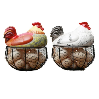 Керамичен държач за яйца Пилешка телена кошница за яйца Колекция кошница с плодове Кокошка орнаменти Декорация Кухненско съхранение 19CMX22CM