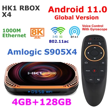 Android TV BOX Android 11 S905X4 Quad Core 4G 128G HK1 RBOX X4 Smart TV BOX 5G Dual WIFI 1000M LAN 8K видео кодек TV Set Top Box