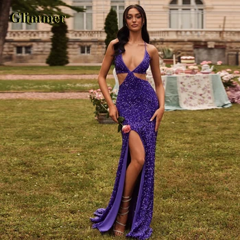 Glimmer спагети презрамки Секси вечерни рокли Официални абитуриентски рокли Адаптивни цветове Abendkleider Vestidos De Gala за жени 2023