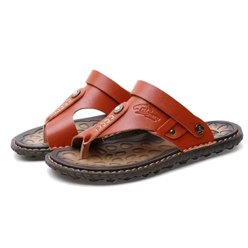 Сандали Summer Man 2019 Мъжки летни обувки Slip On Beach Мъжки сандал от естествена кожа гладиаторски сандали Мъжки ежедневни обувки на открито
