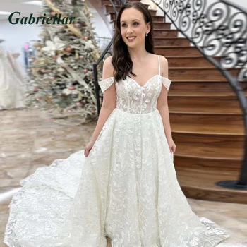 Gabriellar Изящни сватбени рокли от рамото дантела апликации Скъпа без гръб A-line халат De Mariée Персонализиран