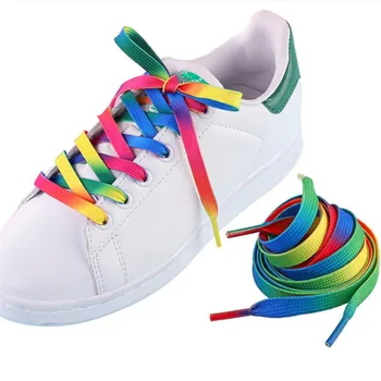 1Pair 110cm цветни дантели дъга градиент печат плоско платно обувки дантела обувки случайни хроматичен цвят връзки за обувки