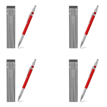 4X заварчици молив с 48PCS сребърни ивици пълнители, метален маркер механични заваряване молив Pipefitters, производство, червен