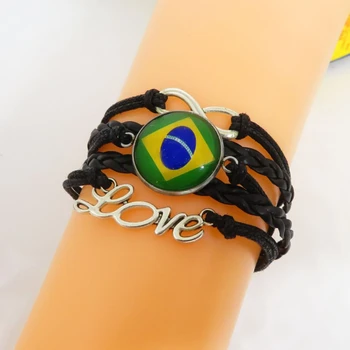 Love Brasil гривна мода Бразилия флаг многослойни обвивам гривни & гривни за мъже жени бижута приятелство годишнина