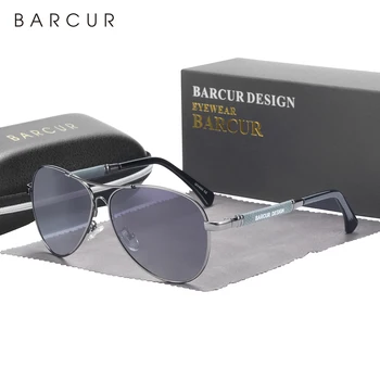 BARCUR Дизайн Слънчеви очила за мъже Рамка от сплав с памет Пилотен градиент поляризирани слънчеви очила Мъж Женски нюанси Oculos De Sol