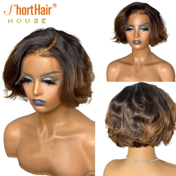 Pixie Short Bob Wigs Ombre Deep Wave Frontal Wig 13x4 Lace Front Wig Human Hair Wig For Women Бразилска коса с бебешка коса