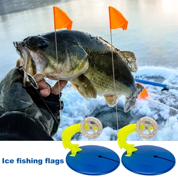 2Pcs Ice Fishing Rod Flag Portable Риболов Tackle Ice Fishing Tip Up Flag with Reel Winter Fishing Rod Flag for Fishing Angler