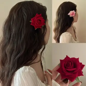 Фея цвете щипки за коса мода реколта аксесоари за коса страничен клип шапки шапка червена роза фиба момичета