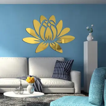 3D DIY лотос цвете огледало стена стикер самозалепващи акрилни изкуство стенопис стикери за хол спалня декорация на дома