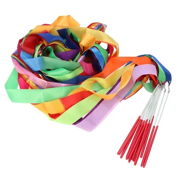 Танцови панделки с пръчки Панделка за художествена гимнастика Rainbow Streamers Красива цветна панделка за възрастни Деца