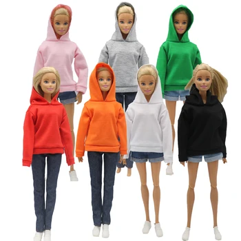 29см кукла Аксесоари Плътен цвят Суитшърт с качулка Дънкови шорти костюм за кукла Барби