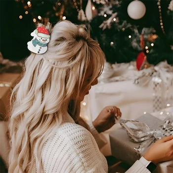 Коледа Смешни щипки за коса Жени Празнична цветна блестяща Дядо Коледа Коледа снежинка Щипки за коса Деца Сладък бретон Фиба