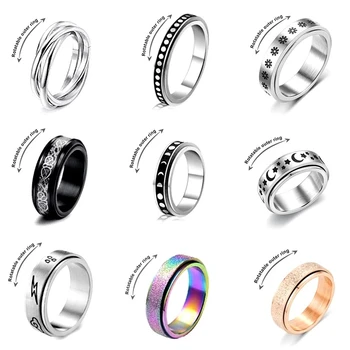 Унисекс тревожност пръстен пънк антистрес пръстени Fidgets Лунни пръстени 2022 Trend бижута Завъртете пръстен от неръждаема стомана подарък за жени Мъже