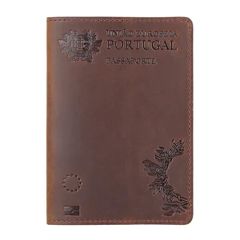 естествена кожа Португалия паспорт покритие за португалски притежател на кредитна карта телешка ръчно изработени паспорт покритие Унисекс портфейл за пътуване