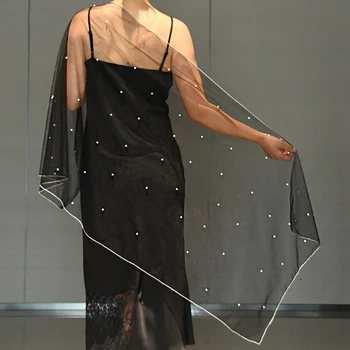 Елегантен черен шал от тюл за жени Сватбена булка женски танцов костюм Шал от тюл за официални поводи