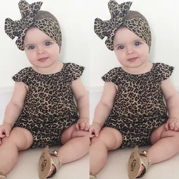 Сладко малко дете бебе момиче леопард боди гащеризон лента за глава 2бр дрехи 0-24M