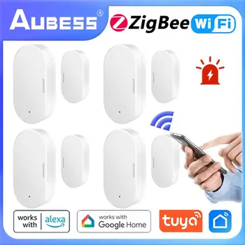 Aubess Туя Интелигентен WiFi/Zigbee сензор за врати Интелигентна врата Отворени затворени детектори Интелигентен живот APP Работа с Alexa Google Асистент