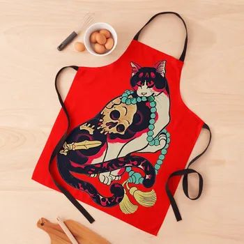 Античен японски дървен блок печат котка с цветни татуировки престилка за кухня жени коледна украса престилка