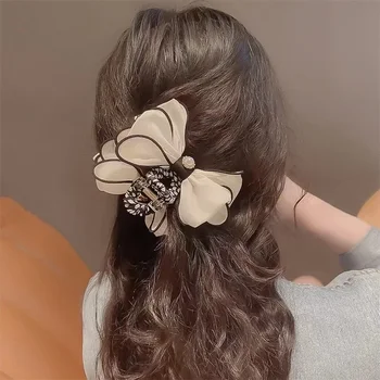 Модерен дамски елегантен плат пеперуда ключалката клип голяма плоча коса клип обратно лъжица акула клип Аксесоари за коса на жените
