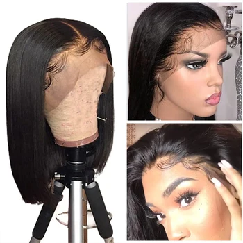 Short Bob Human Hair Wigs Straight Lace Front Human Hair Bob Wig Pre-Plucked Remy Brazilian 13x4 Lace Frontal Straight Bob Wig