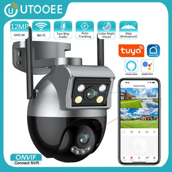 UTOOEE 6K 12MP WIFI двоен обектив PTZ камера Двойни екрани AI човешко проследяване на открито 4K сигурност видеонаблюдение IP камера Tuya