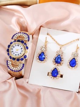 Жените диамант-инкрустирани темперамент кварцов часовник мода сплав гривна часовник комплект