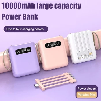 20000mAh цифров дисплей Power Bank идва с 4 проводника голям капацитет PoverBank мобилен телефон външна батерия за Iphone Xiaomi
