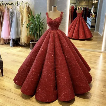 Червена луксозна принцеса Секси сватбени рокли 2023 Без ръкави дантела нагоре блясък булчински рокли Serene Hill HM66591 по поръчка