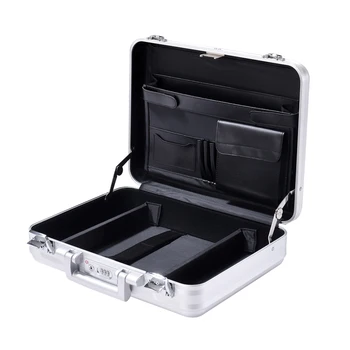 Средна комбинация TSA заключване алуминиево куфарче метална кутия за инструменти Cash Case 15.6 инчов бележник куфарче с пяна сребро