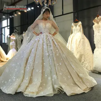 Нов дизайн реална работа булчинска рокля 100% реална работа висококачествена сватбена рокля