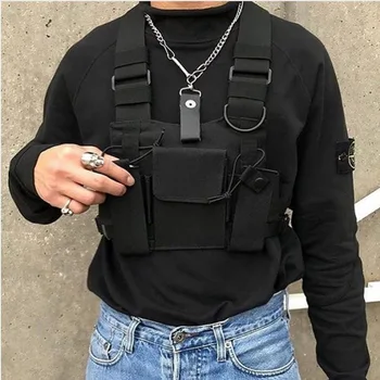 Функционална тактическа чанта за гърдите за жена Моден куршум хип-хоп жилетка улично облекло чанта талия пакет унисекс черен гърдите Rig чанта ZY988
