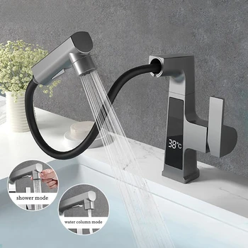 Баня кранче мивка мивка LED цифрова температура миксер кранове Smart палуба монтирани топла студена вода кран