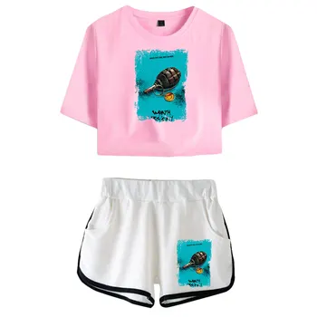 ГНЕВЪТ НА БЕКИ midriff-baring монтирани комплекти за изрязване Отпечатана къса тениска фитнес комплекти улично облекло панталони жени хавайска тениска