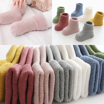 Зимни топли дебели бебешки момичета момчета чорапи новородени бебешки чорапи хавлиени чорапи против хлъзгане за бебешки твърди бебешки дрехи аксесоари