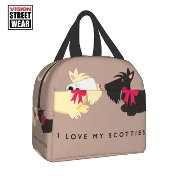 Custom I Love My Scotties Lunch Bag Men Women Cooler Thermal Insulated Lunch Boxes For Student School Fruit Fresh Storage Bag