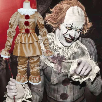 Филм Жокер Косплей костюм маска Стивън Кинг глава ужас клоун COS яке панталон Хелоуин костюм Играйте коледни подаръци